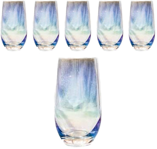 칼딘 홈카페 오로라 홀로그램 유리컵 롱타입 380ml, 혼합색상, 6개