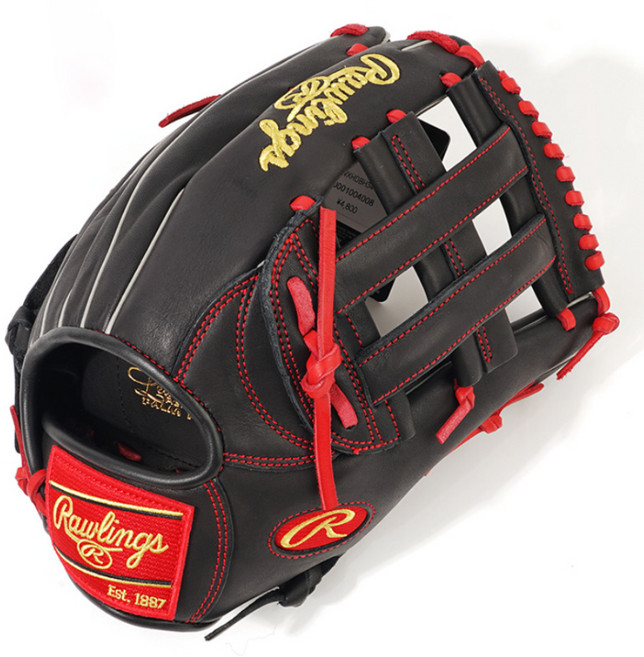 Rawlings HOH 特別訂製款 右撇子用棒球手套 GH4WXHDBH34-6-B-SC, 1個, 黑色 + 猩紅色