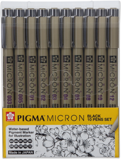 PIGMA 마이크론 잉크 펜 10종 세트, 블랙, 1세트