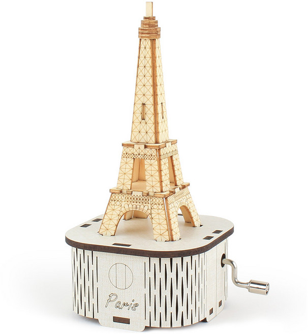 YoungModeler 英工房 音樂盒 木製立體拼圖 音樂盒 巴黎艾菲爾鐵塔 YM862-32, 1個