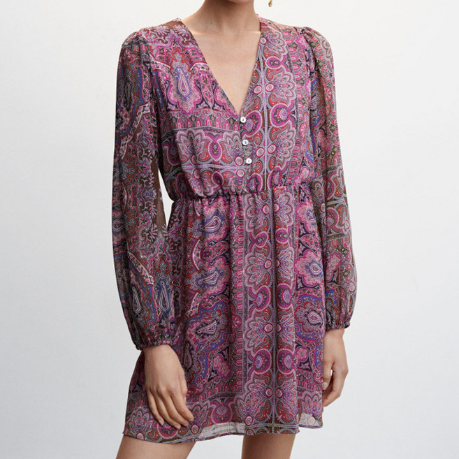 MANGO 女性 DIANA 連身裙 47025882, 淡粉紫色