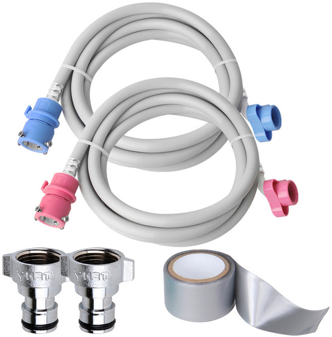 와이넷 세탁기 호스 3m x 2종 + 마스터 커플링 2p + 호스정리 테이프 1m 세트, 실버(테이프), 1세트