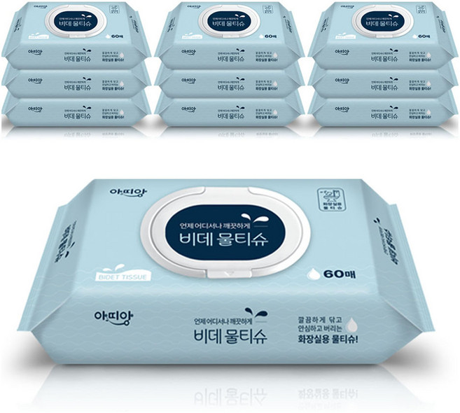 아띠앙 비데 물티슈 캡형, 60g, 10개, 60매