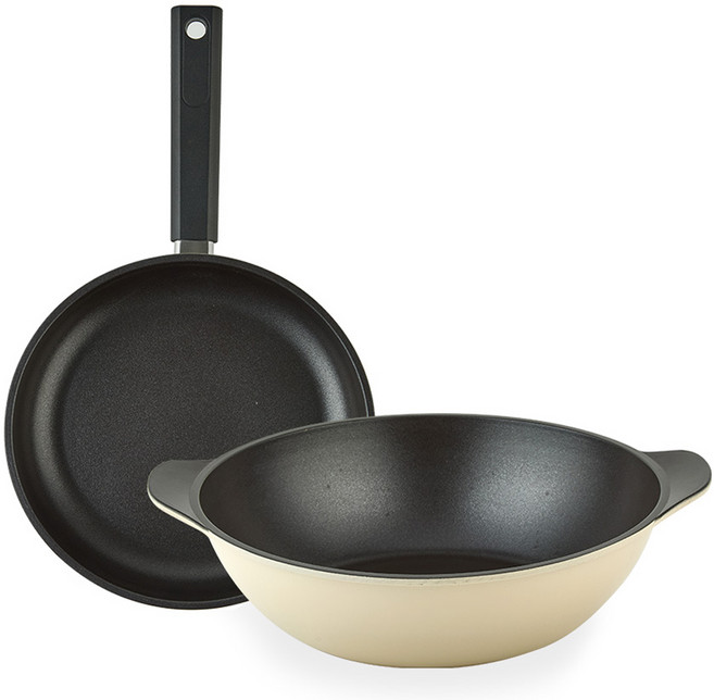 퀸센스 샌드 후라이팬 2종 세트, 베이지, 후라이팬 28cm + 파티웍 28cm, 1세트