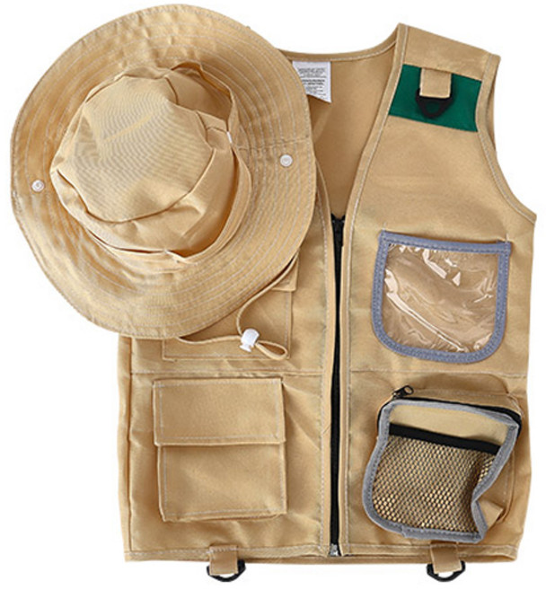 캐스비 플레이 역할의상 탐험가 모자 + 조끼 세트 2597, 혼합색상, 1개