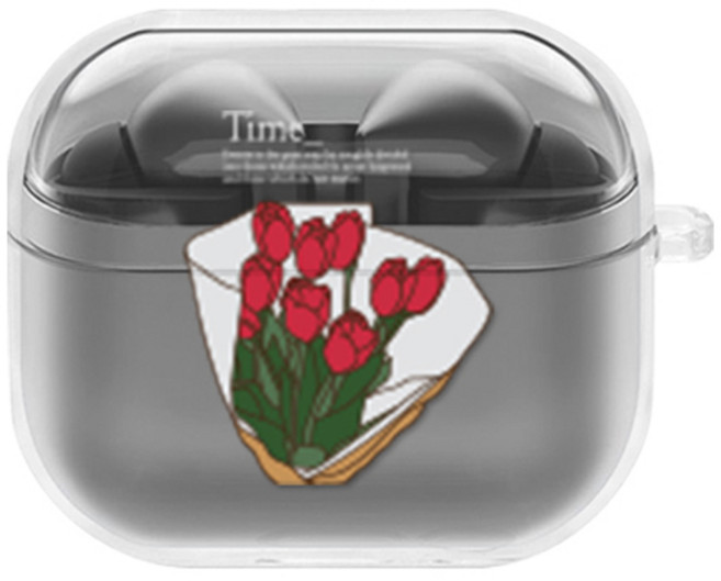 에잇클로드 롤리팝 일체형 클리어 하드 케이스, 레드튤립, 갤럭시 버즈 3 / 3 프로, 1개