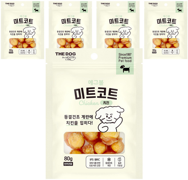 더독 강아지 미트코트 에그볼 간식, 치킨, 80g, 5개