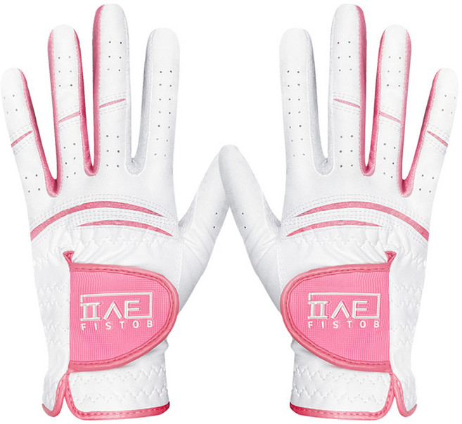 FISTOB 여성용 합피 고농도 논슬립 골프장갑 양손용, 라인핑크, 1세트