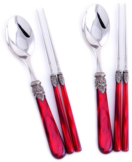 EME 나폴레옹 한식수저세트, 레드, 숟가락 + 젓가락, 2세트