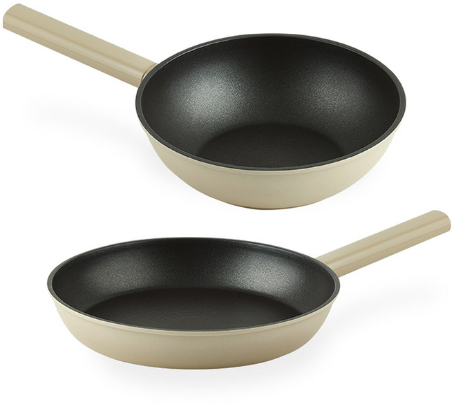 인터쿡 인덕션 센스 후라이팬 2종 세트, 베이지, 1세트, 28cm 후라이팬 + 28cm 궁중팬