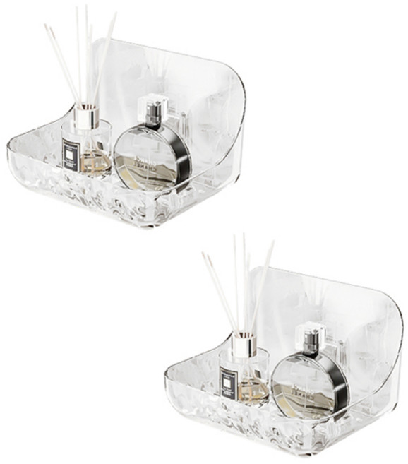 블럭마트 접착식 투명 욕실선반, 2개