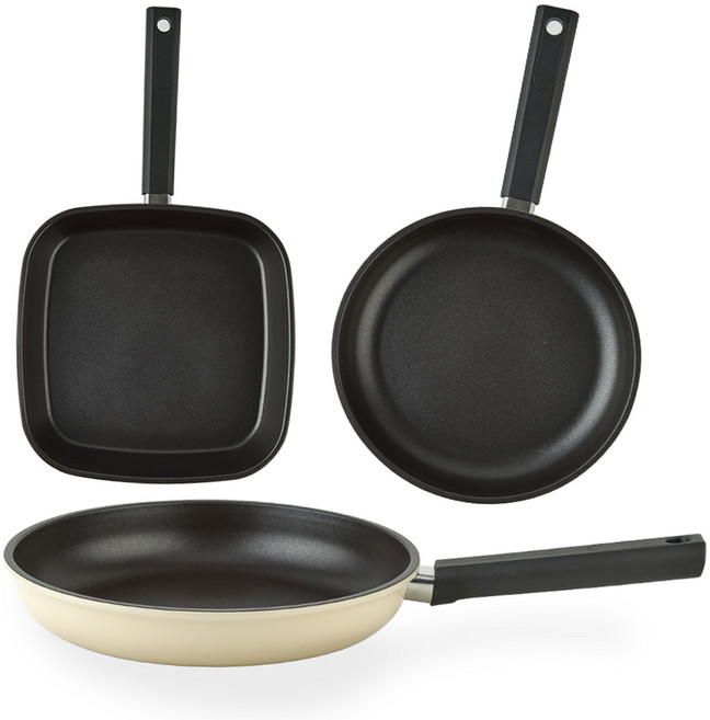 퀸센스 샌드 후라이팬 세트 3개, 베이지, 사각팬 27cm + 후라이팬 28cm + 후라이팬 24cm, 1세트