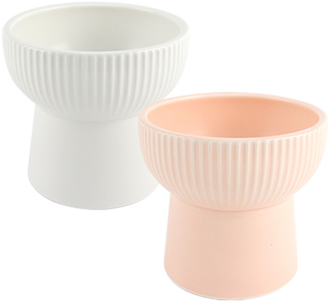 도그아이 반려동물 파스텔 도자기 밥그릇 2p, 화이트 + 핑크, 1세트