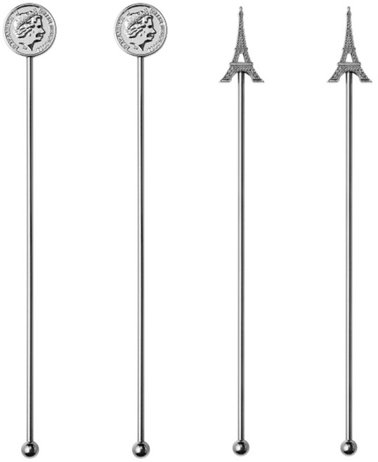 까사베니 스텐 칵테일 하이볼 홈텐딩 머들러 원형 2p + 에펠 2p 세트, 실버, 1세트