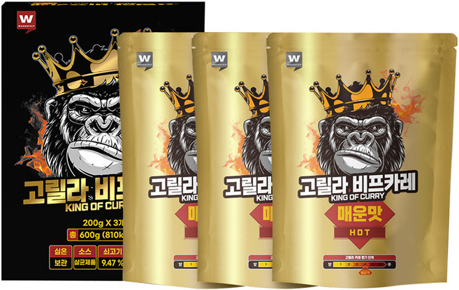 외갓집 고릴라 비프카레 매운맛 3p, 600g, 1개