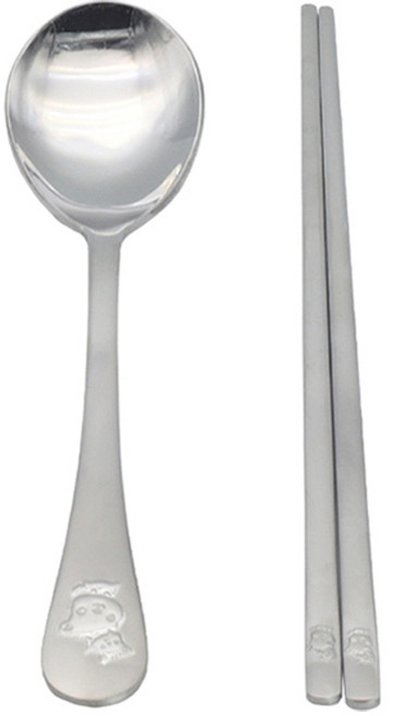 윌리브 아동용 토끼 고양이 샌딩 수저세트, 실버, 숟가락 + 젓가락, 1세트