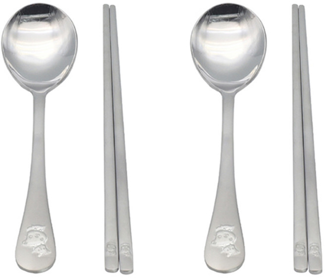 윌리브 아동용 토끼 고양이 샌딩 수저세트, 실버, 숟가락 + 젓가락, 2세트