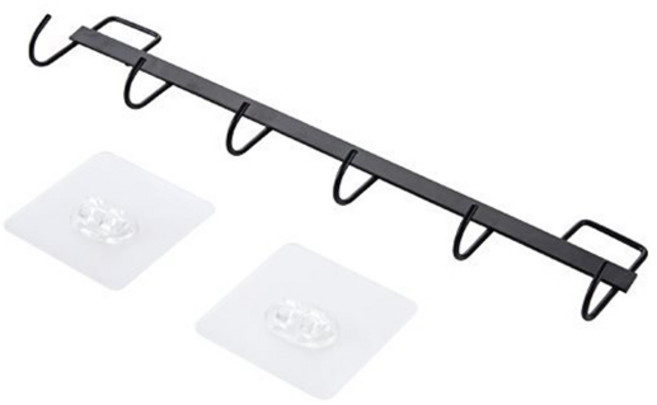 밝은리빙 무타공 철제 후크걸이 6구, 블랙, 1개