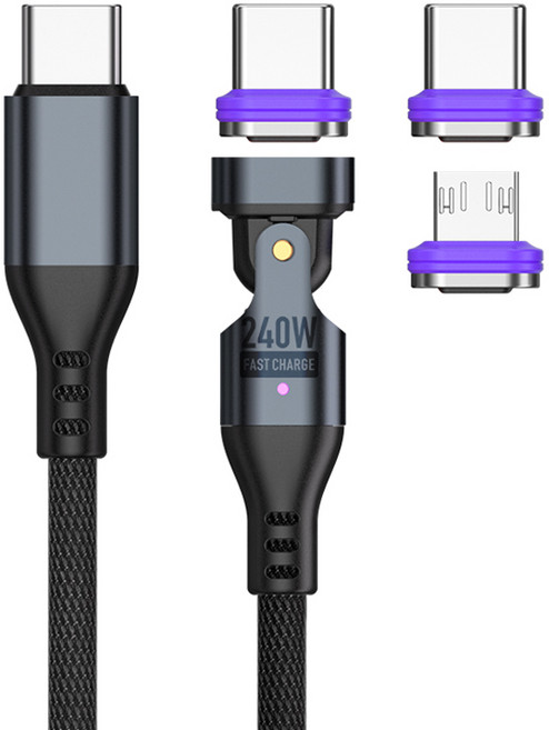 리버폭스 C타입-멀티단자 차량용 초고속 180도 3 IN 1 충전 마그네틱 케이블 240W CCT-02, 1m, 블랙, 1개