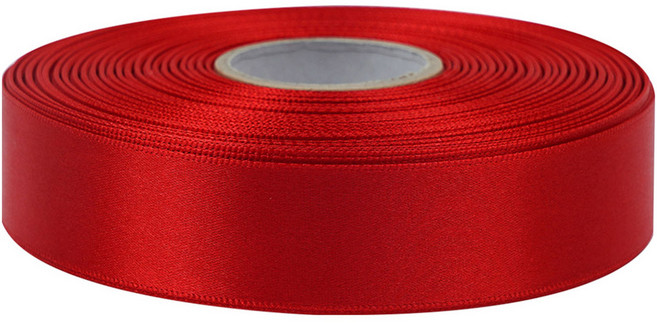 유광 단면 공단 리본 25mm, 48 빨강, 1개, 45m