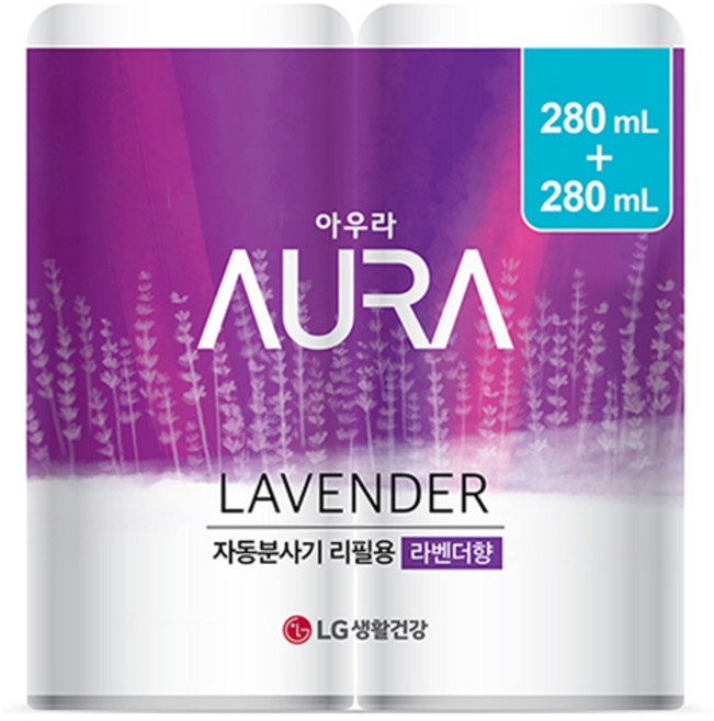 해피브리즈 아우라 자동분사기 방향제 라벤더 리필, 280ml, 2개