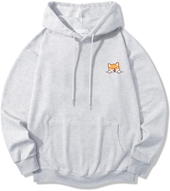 일루소 남녀공용 로고 시바견 소프트 특양면 후드티