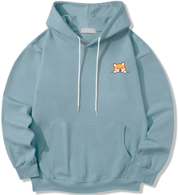 일루소 남녀공용 로고 시바견 소프트 특양면 후드티