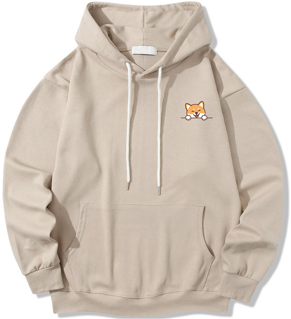 일루소 남녀공용 로고 시바견 소프트 특양면 후드티