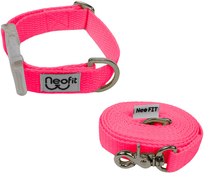 네오핏 강아지 초경량 목줄 세트, 형광핑크, 1세트