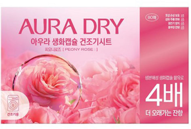 아우라 드라이 생화캡슐 시트 섬유유연제 피오니 로즈 본품, 80개입, 1개