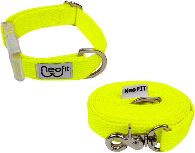네오핏 강아지 초경량 목줄 세트, 형광그린, 1세트