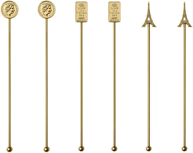 까사베니 스텐 칵테일 하이볼 홈텐딩 머들러 원형 2p + 사각 2p + 에펠 2p 세트, 골드, 1세트