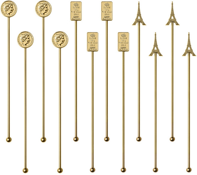 까사베니 스텐 칵테일 하이볼 홈텐딩 머들러 원형 4p + 사각 4p + 에펠 4p 세트, 골드, 1세트