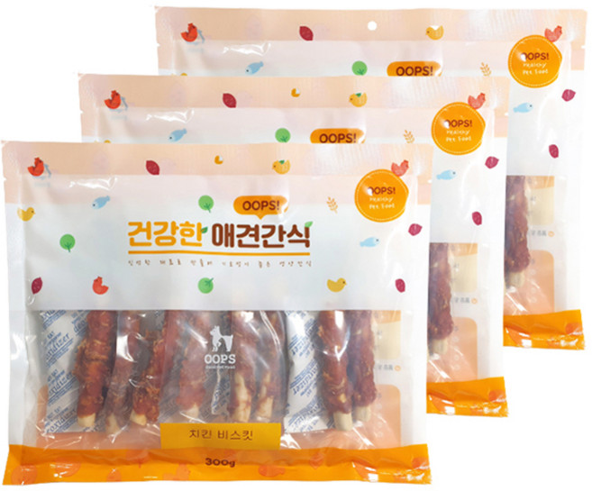 웁스 강아지 건강한 간식, 치킨비스킷, 300g, 3개
