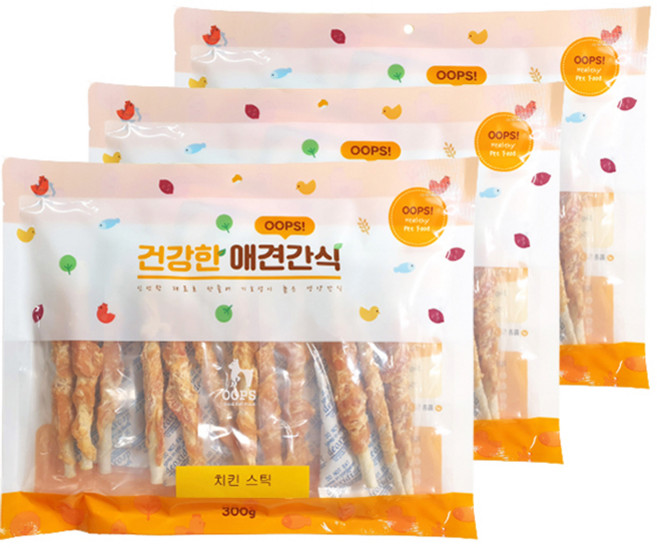 웁스 강아지 건강한 간식, 치킨스틱, 300g, 3개