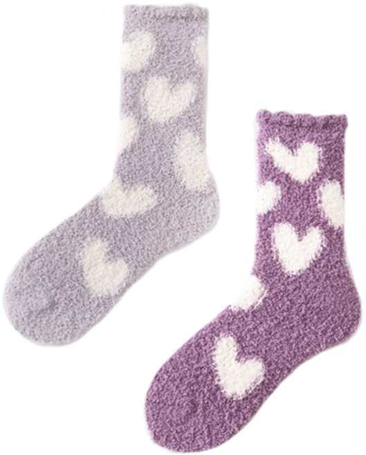 이츠굿텐 여성용 극세사 하트 수면 양말 2족 세트