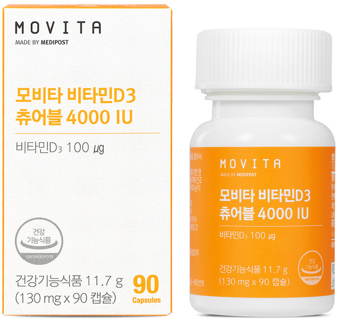 모비타 비타민 D3 츄어블 4000 IU 11.7g, 90정, 1개
