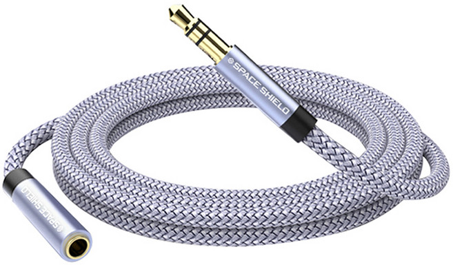 스페이스쉴드 3.5mm 3극 AUX 스테레오 이어폰 오디오 연장 케이블, 그레이, 1개, 1.5m