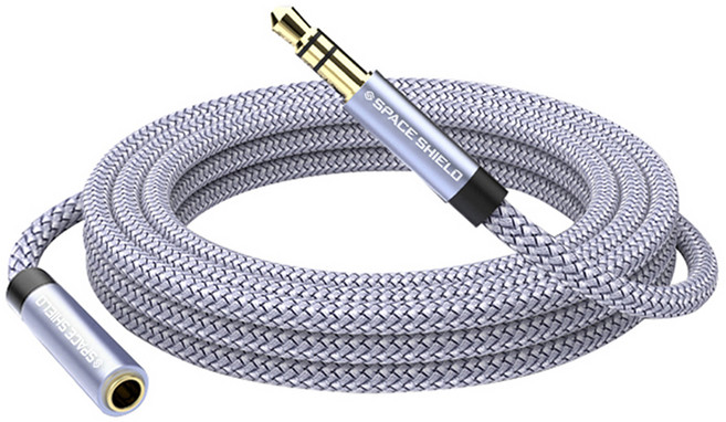 스페이스쉴드 3.5mm 3극 AUX 스테레오 이어폰 오디오 연장 케이블, 그레이, 1개, 2m