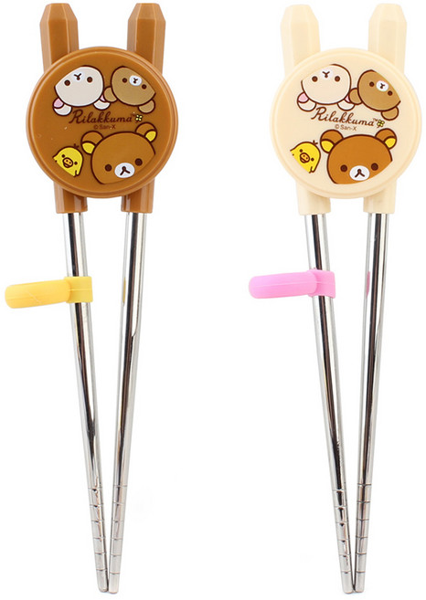 리락쿠마 스텐 아동교정젓가락, 브라운 + 아이보리, 2개