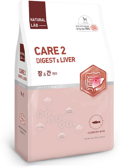 네츄럴랩 강아지 케어 유기농 기능성 사료, 1개, 2kg, 간+장건강