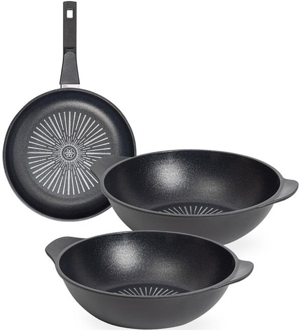 인터쿡 클래식 후라이팬 세트 3개, 블랙, 후라이팬 28cm(1P) + 파티웍 28cm(2P), 1세트