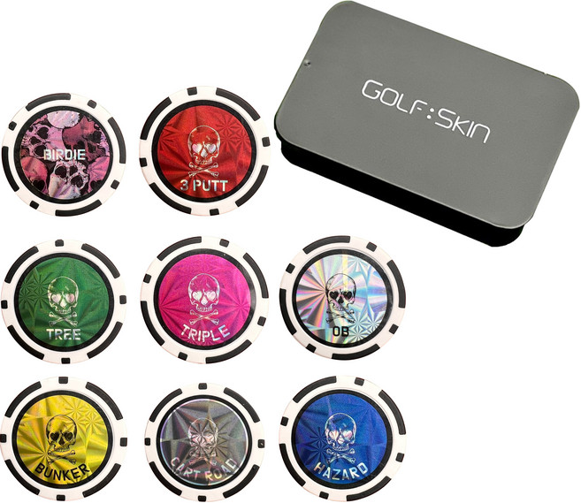 골프스킨 홀로그램 골프게임칩 볼마커 케이스포함 필드내기 8종 세트