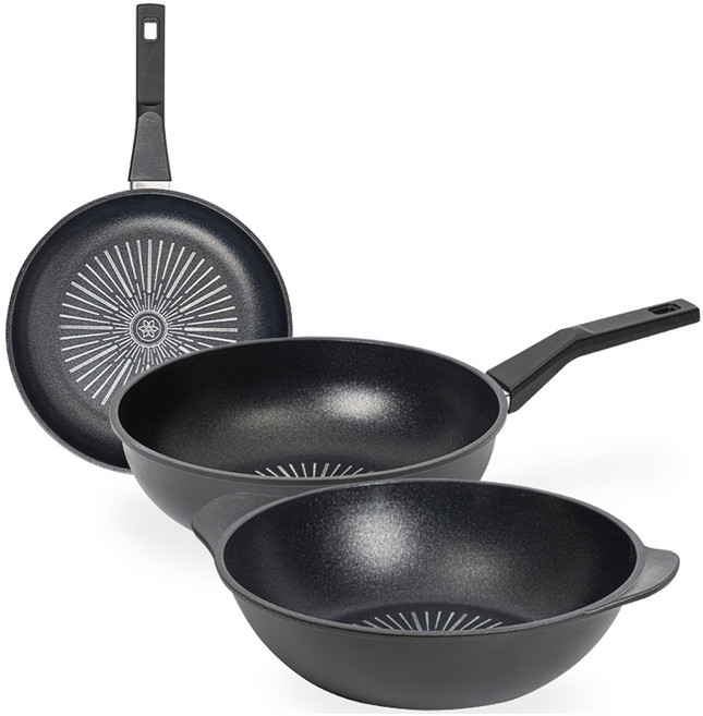 인터쿡 클래식 후라이팬 세트 3개, 블랙, 후라이팬 20cm + 궁중팬 28cm + 파티웍 28cm, 1세트