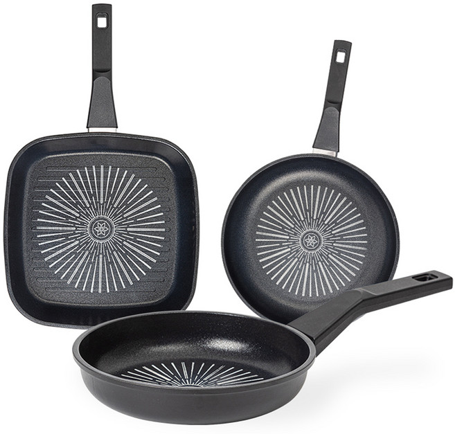 인터쿡 클래식 후라이팬 세트 3개, 블랙, 사각팬 27cm(1P) + 후라이팬 20cm(2P), 1세트