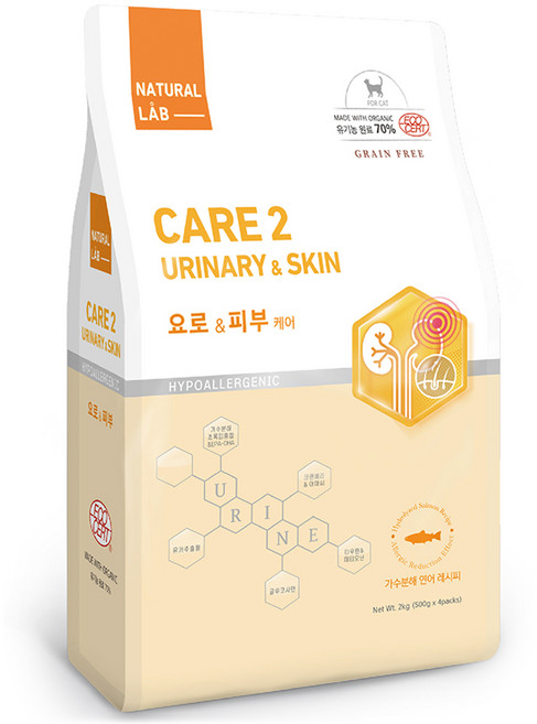 네츄럴랩 케어 캣 유기농 기능성 사료, 유리너리+피부/피모, 2kg, 1개