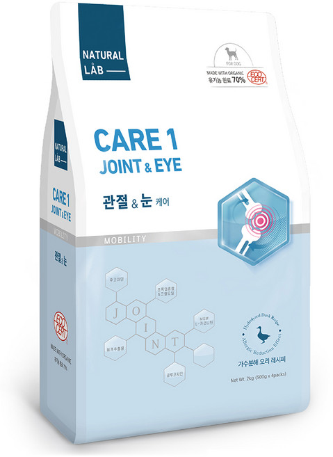 네츄럴랩 강아지 케어 유기농 기능성 사료, 관절+눈건강, 2kg, 1개