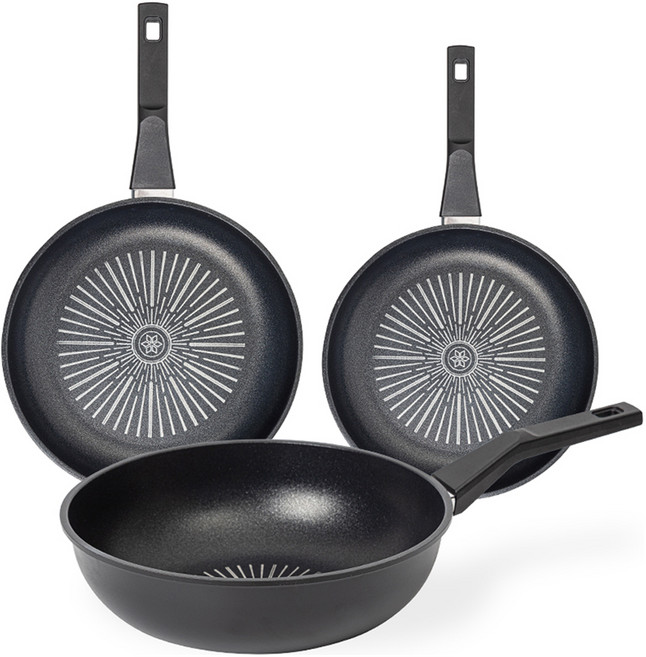 인터쿡 클래식 후라이팬 세트 3개, 블랙, 후라이팬 28cm + 후라이팬 24cm + 궁중팬 28cm, 1세트