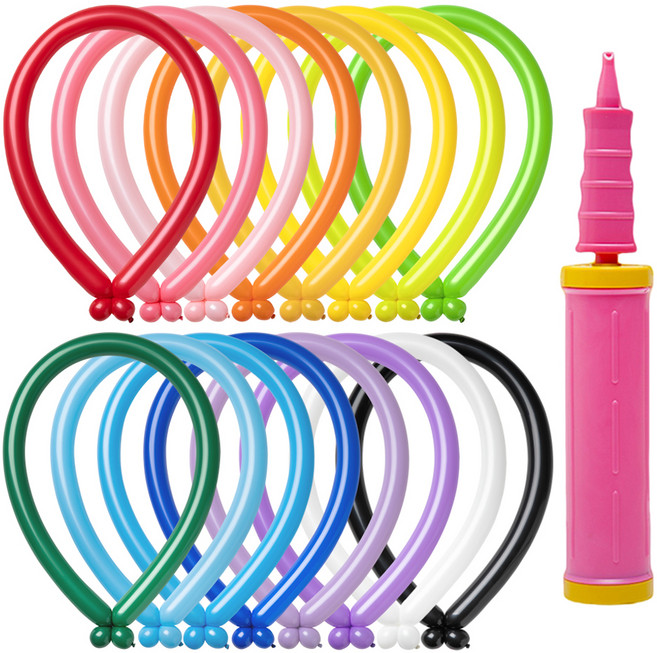 조이파티 260 레인보우 풍선 100p + 손펌프 세트, 풍선(랜덤발송), 손펌프(핑크), 1세트
