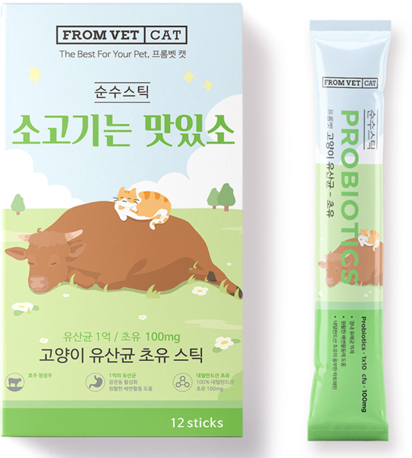 프롬벳 고양이 소고기는 맛있소 순수스틱 영양제, 12회분, 장건강/유산균, 1개